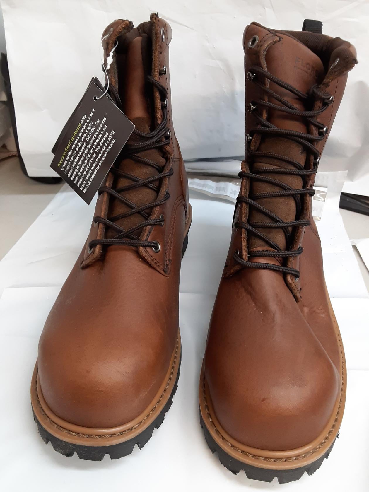 Florsheim 9" Logger Boot- Comp Toe- 9.5 D Men- FE860- Brown- HAS DEFECTS*