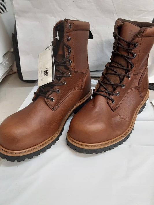 Florsheim 9" Logger Boot- Comp Toe- 9.5 D Men- FE860- Brown- HAS DEFECTS*