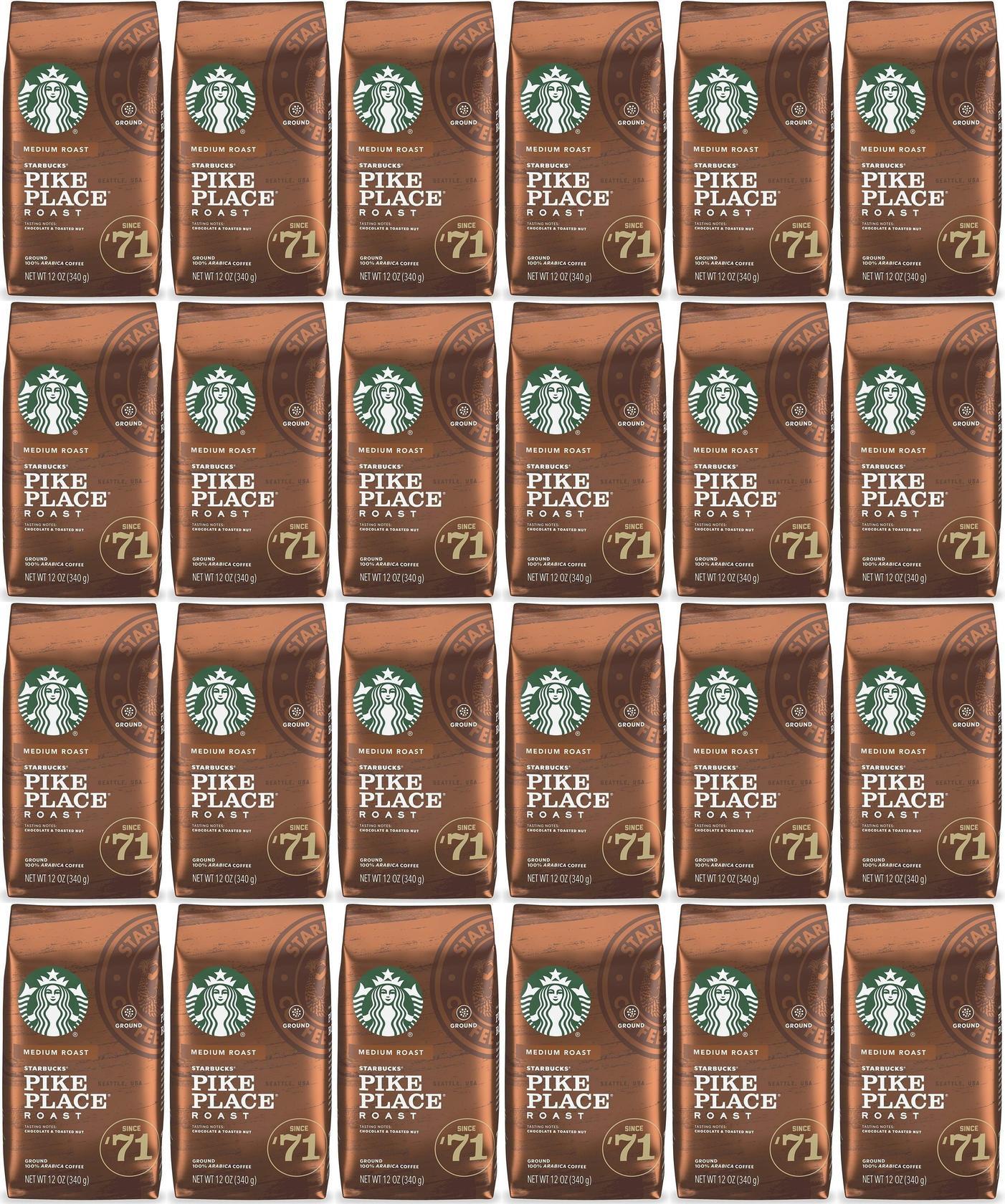 24 PACK Starbucks Medium Pike Place Roast Coffee Ground 12 oz Best Before 2/2021