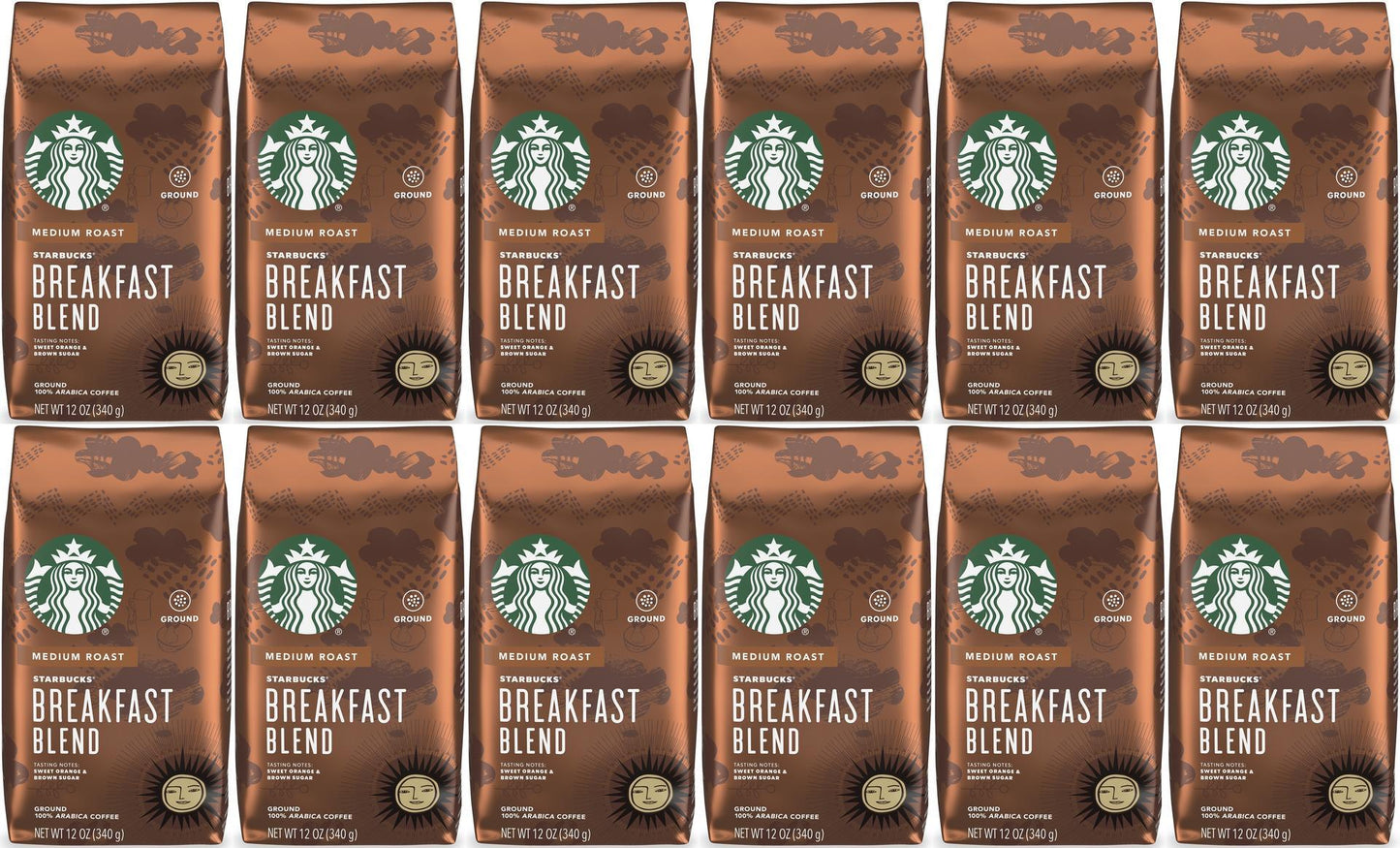 12 PACK Starbucks Breakfast Blend Ground Coffee 12oz Each bag Best Before 2/2021