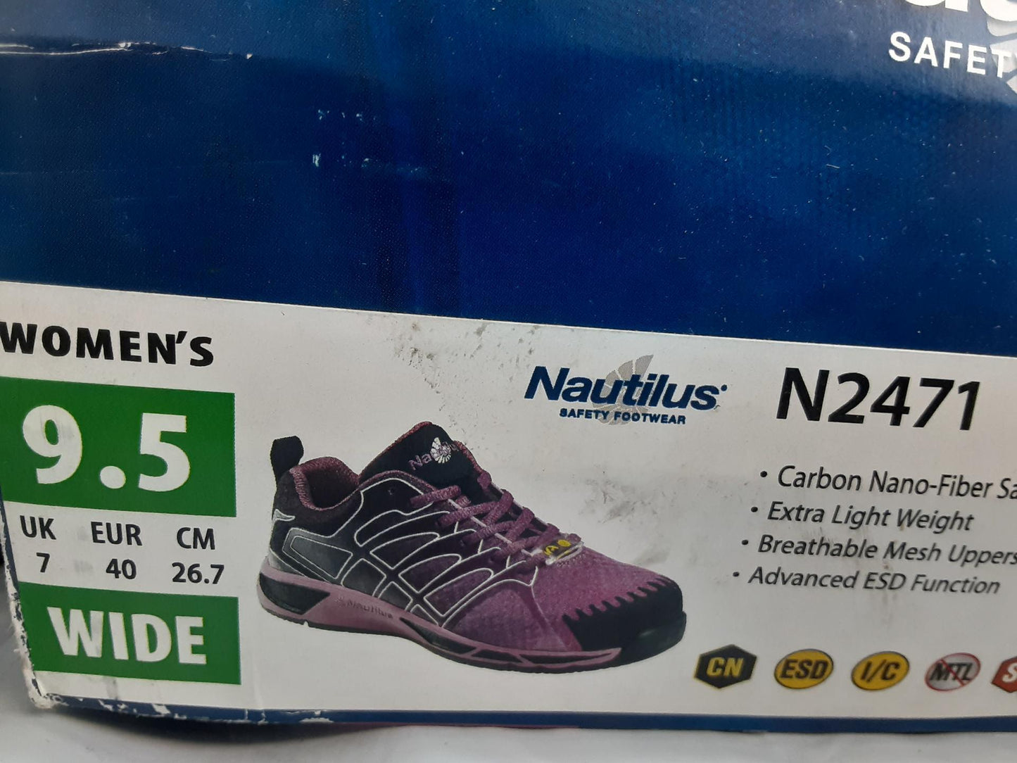 Nautilus Safety Toe, Light Weight, Sneaker, Purple, Size 9.5 Wide Women- NEW