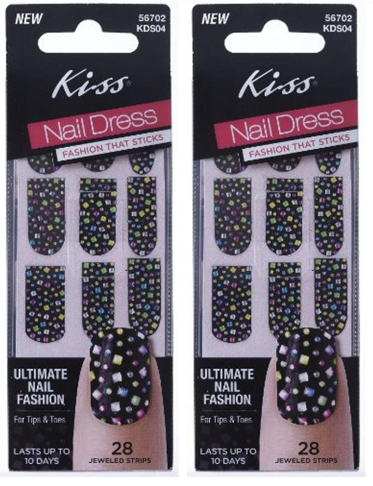 Kiss Nail Dress, 28 Jeweled Stripes, Polka Dots, 56702, (LOT OF TWO)