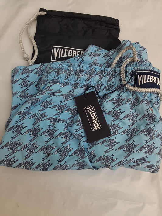 Vilebrequin Swim Trunks, (Style: sea of fish) Size: XL 330 Bleu Ciel