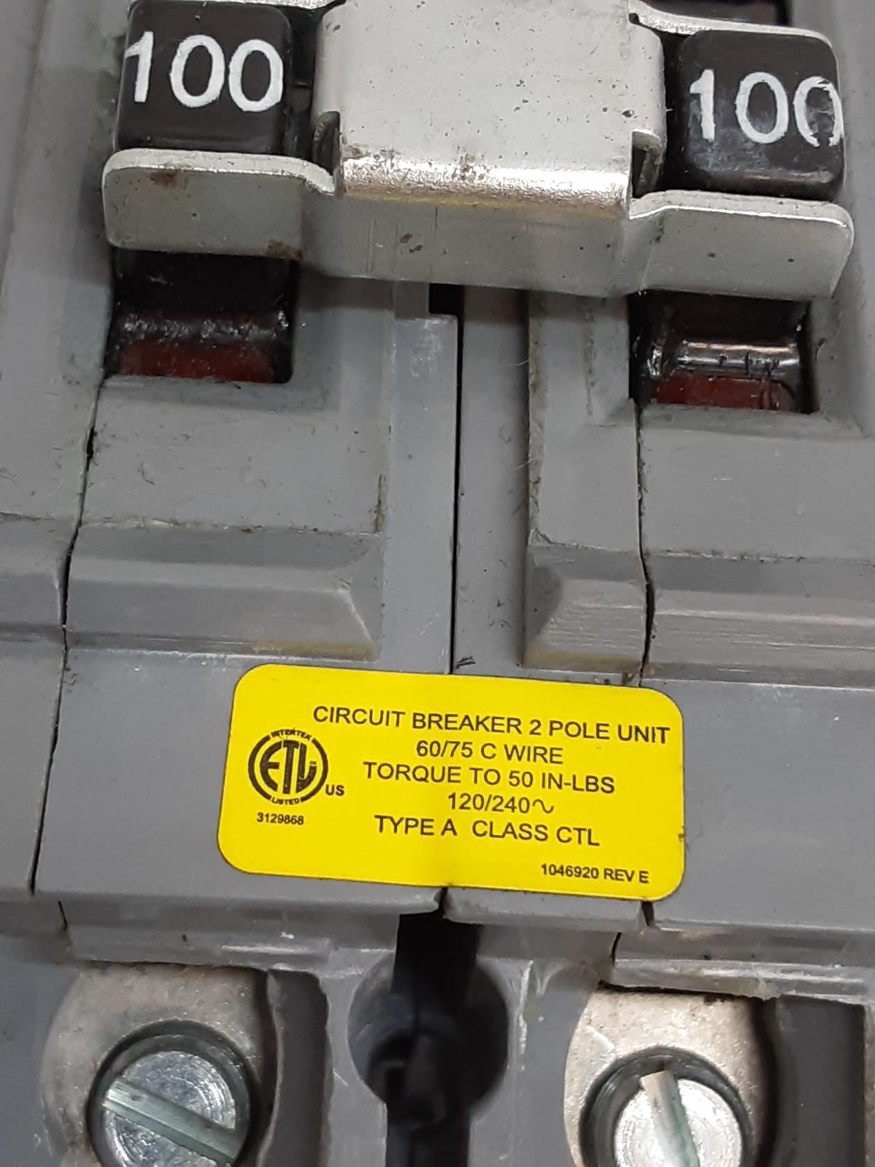 Circuit Breaker 2 Pole Unit 60/75 C Wire Torque to 50in Lbs120 type A Class Ctl