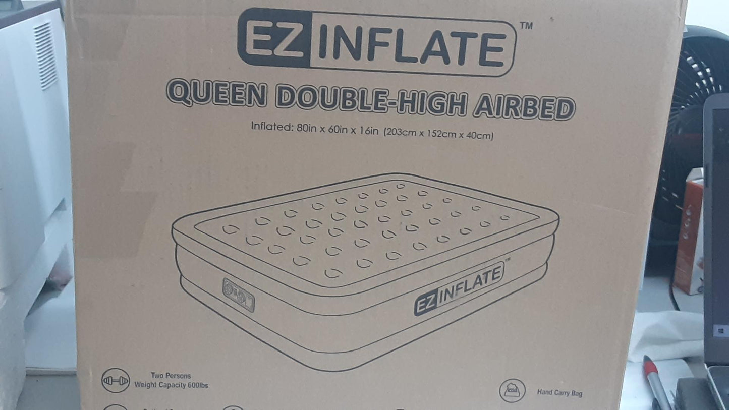 EZ INFLATE Double High Queen Air Mattress with Built in Pump, Cptcy: 2 people