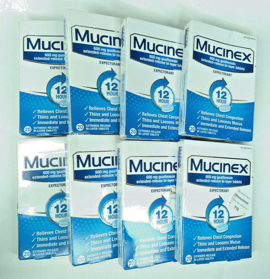 160ct (8X20) Mucinex 12 Hour 600 mg Tablets Guaifenesin Expectorant EXP 1/23