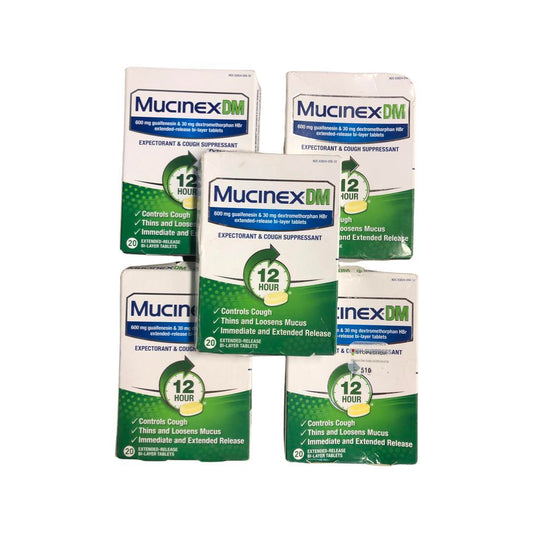 100ct (5X20) Mucinex 12 Hour DM 600 mg Guaifenesin Cough Suppressant EXP 9/22+