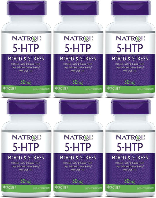5-HTP 50mg 30 ct 6 Pack Mood & Stress Reduces Anxiety Natrol 5 HTP Supplement