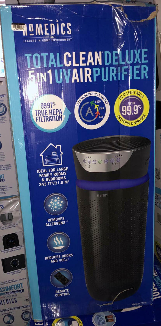 HoMedics TotalClean Deluxe 5-in-1 Tower Air Purifier with UV-C Technology with