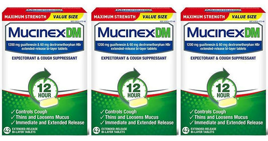 3 pack of  Mucinex DM Maximum Strength 12 HourTablets 42ct each box EXP 4/2023