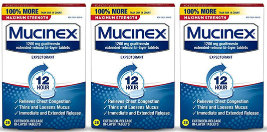 3 pack Mucinex Maximum Strength 12 Hour 1200 mg (28ct boxes) EXP 8/2022