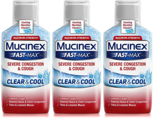 3 Pack Mucinex Fast-Max Clear & Cool, Severe Congestion & Cough 6oz EXP 1/22