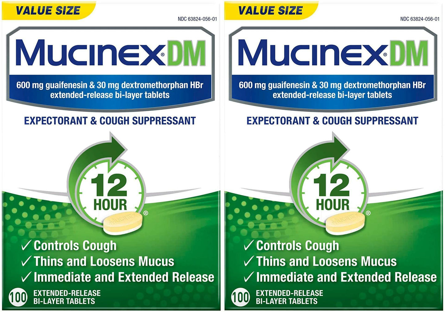 2-Mucinex DM 600mg Expectorant & Cough Suppressant 12 Hour Relief 100 Tablets