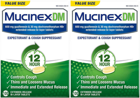 2-Mucinex DM 600mg Expectorant & Cough Suppressant 12 Hour Relief 100 Tablets