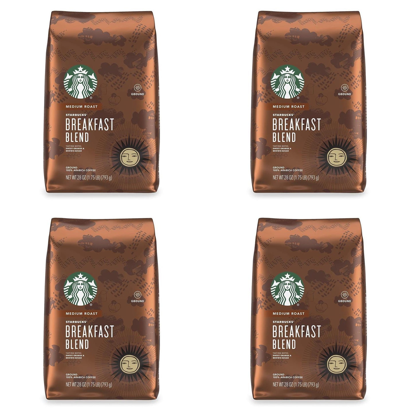 Starbucks Pack of 4 Breakfast Ground 28oz Best By 3/2022