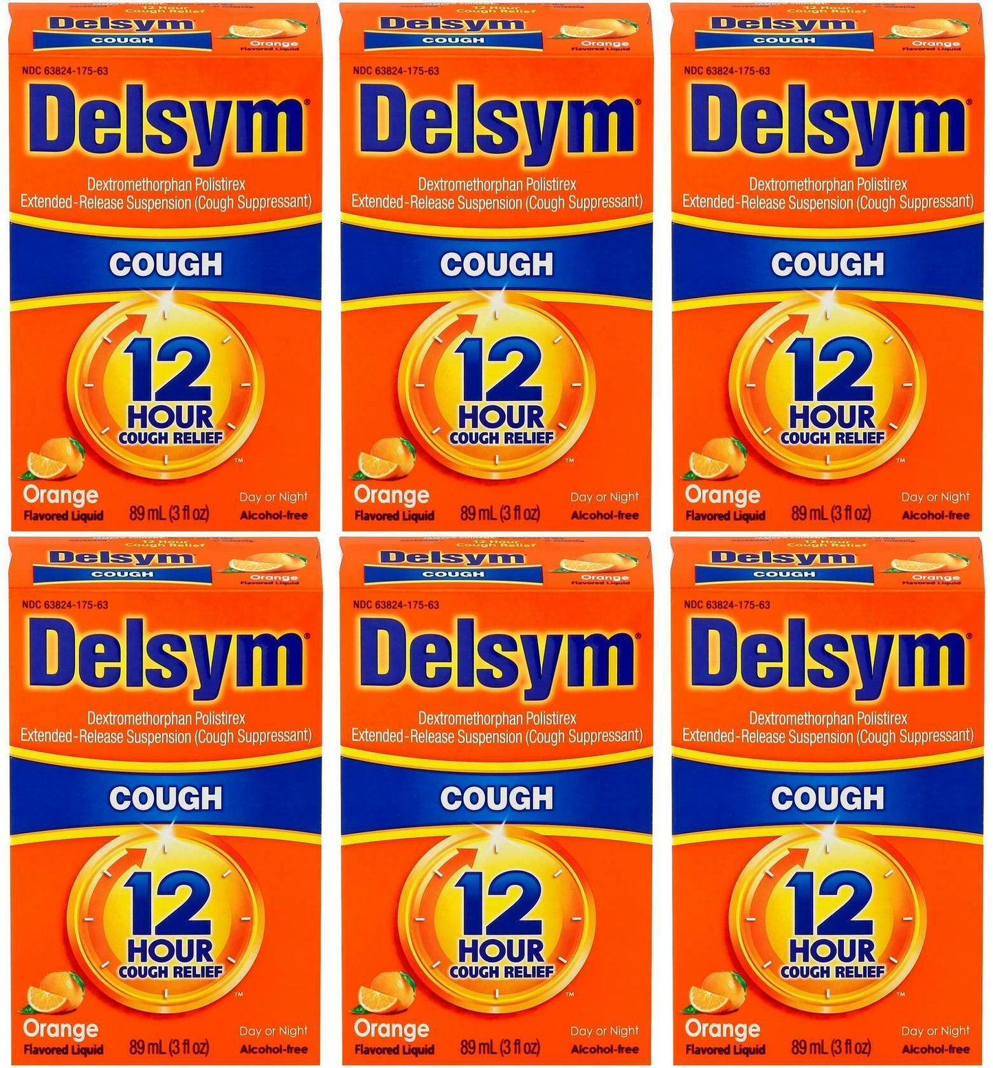 Lot of 6 Delsym Cough Suppressant Liquid Orange Flavor 3 oz each EXP 07/22