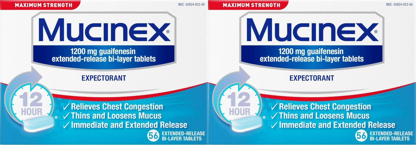 Mucinex PACK of 2 56 EACH = 112 Tablets 1200 mg MAXIMUM Strength Exp 11/2024