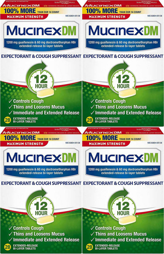 EXP 03/2023+! (112ct) 4 Box 28ct MUCINEX DM Guaifenesin 1200mg/60mg Max Strength