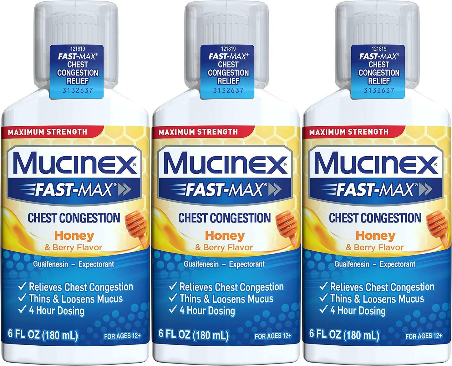 3 PACK Mucinex Fast-MAX SE Chest Congestion Liquid - Honey & Berry Exp: 08/2024