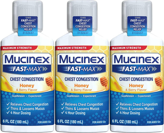 3 PACK Mucinex Fast-MAX SE Chest Congestion Liquid - Honey & Berry Exp: 08/2024