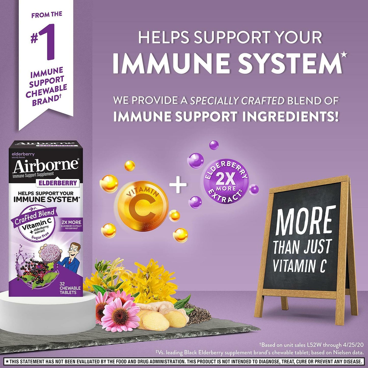 2 Airborne Immune Support Supplement Elderberry Flavor 32 Chew Tablets exp 6/23