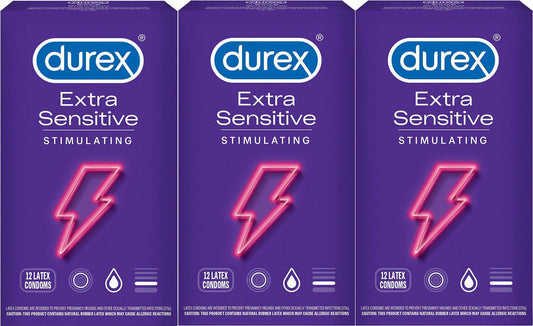 3 Pack Durex Extra Sensitive Latex Condoms W/ Tingling Lubricant 12 CT EACH