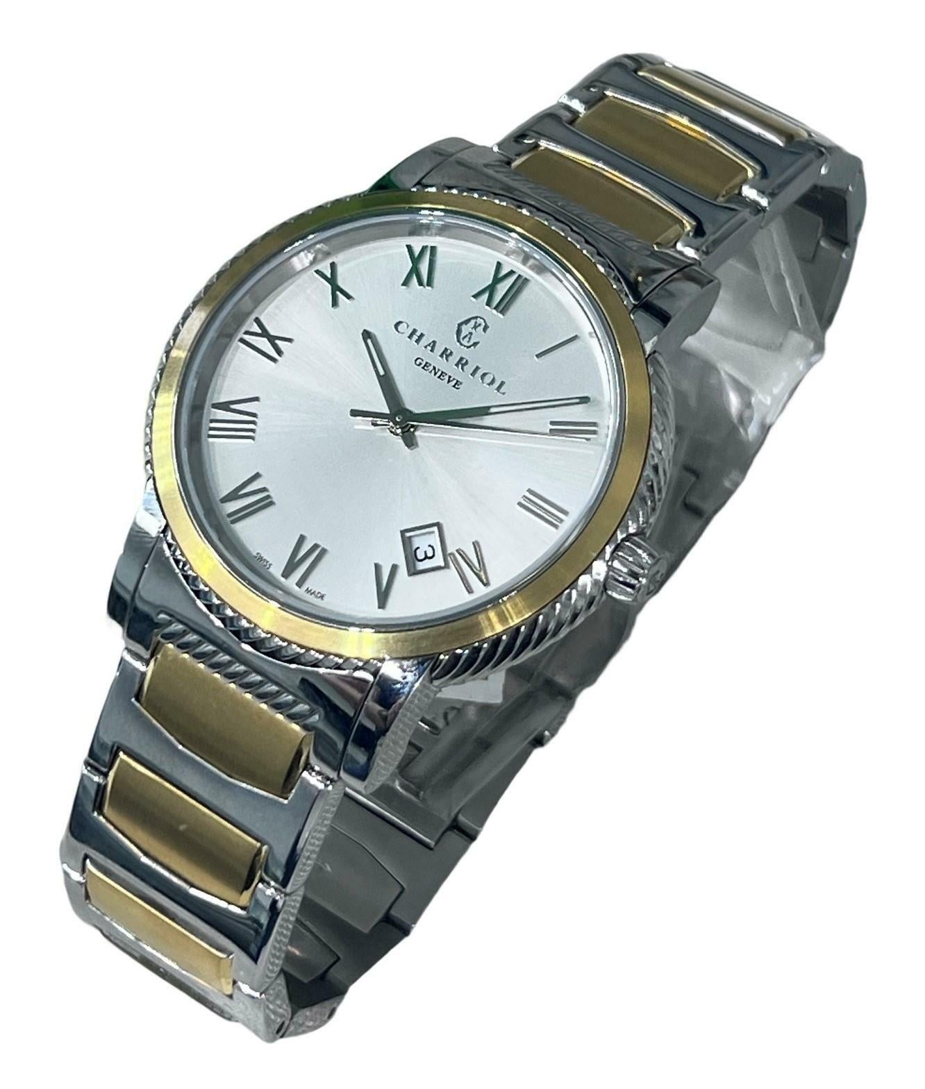 New Mens Charriol PARISII 40mm Two Tone Silver Dial Wrist Watch P40SY2.931.001