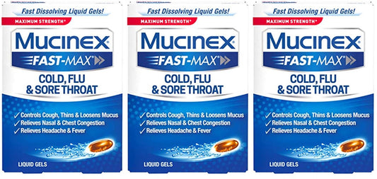 Mucinex Fast-Max Max Strength, Cold, Flu, & Sore Throat Liquid Gels, 16ct