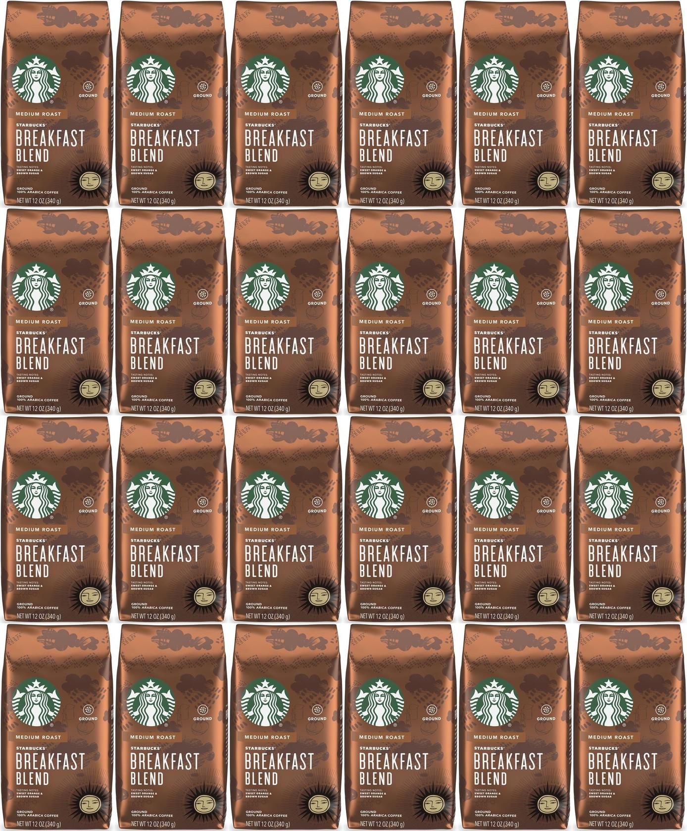 24 PACK Starbucks Breakfast Blend Ground Coffee 12oz Each bag Best Before 2/2021