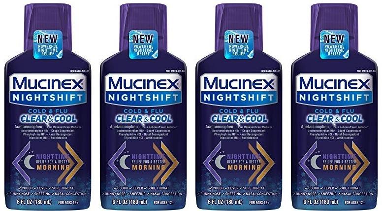 LOT OF 4 Mucinex Nightshift Cold & Flu Clear & Cool Liquid, 6 Fl Oz EXP 10/21+