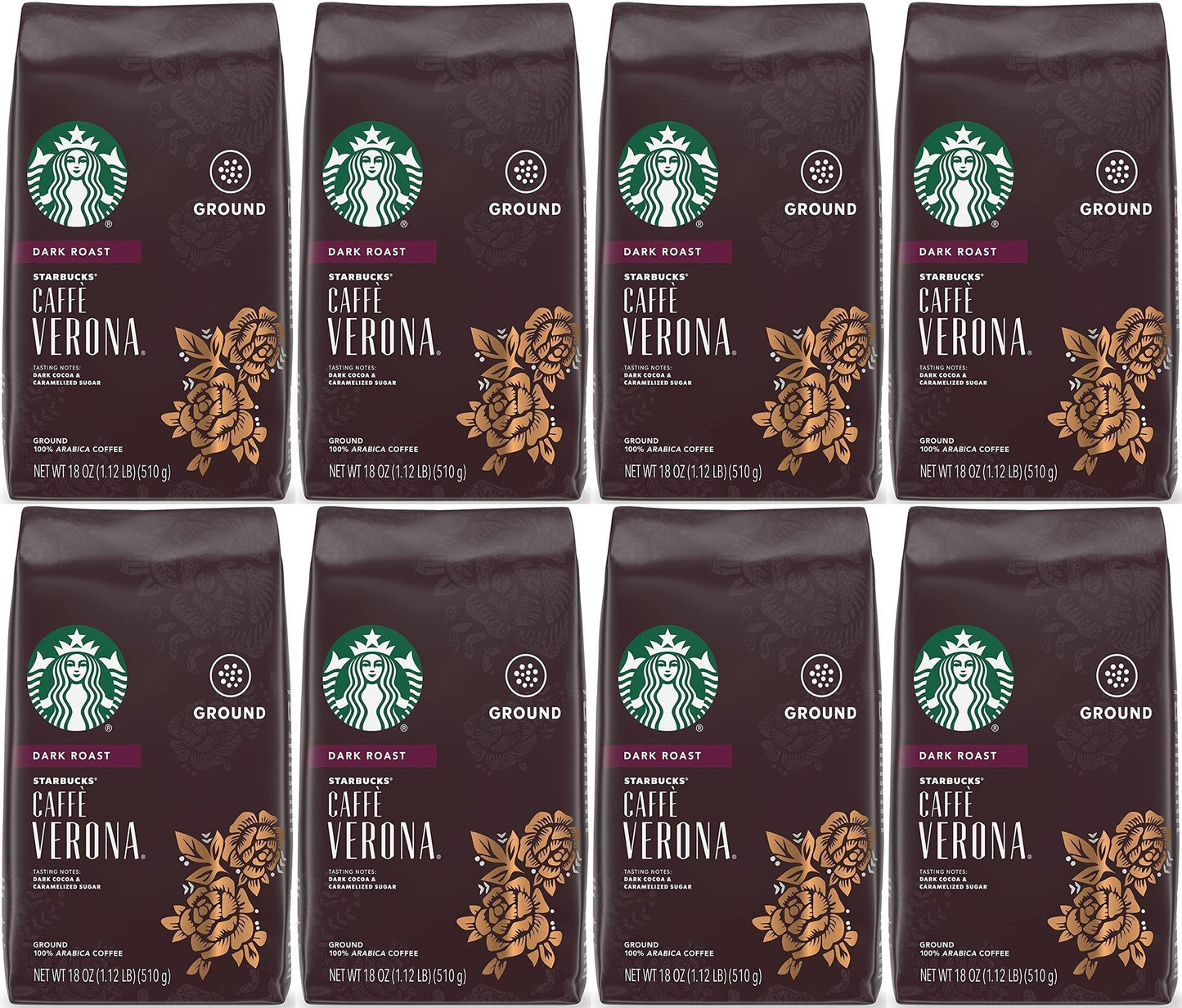 LOT OF 8 Starbucks Cafe Verona, Dark Roast, 18 OZ Best Before 10/2021