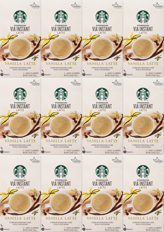 12 Boxes Starbucks VIA Instant Latte Vanilla 5 Packets Each 60 Total BBD 1/2021