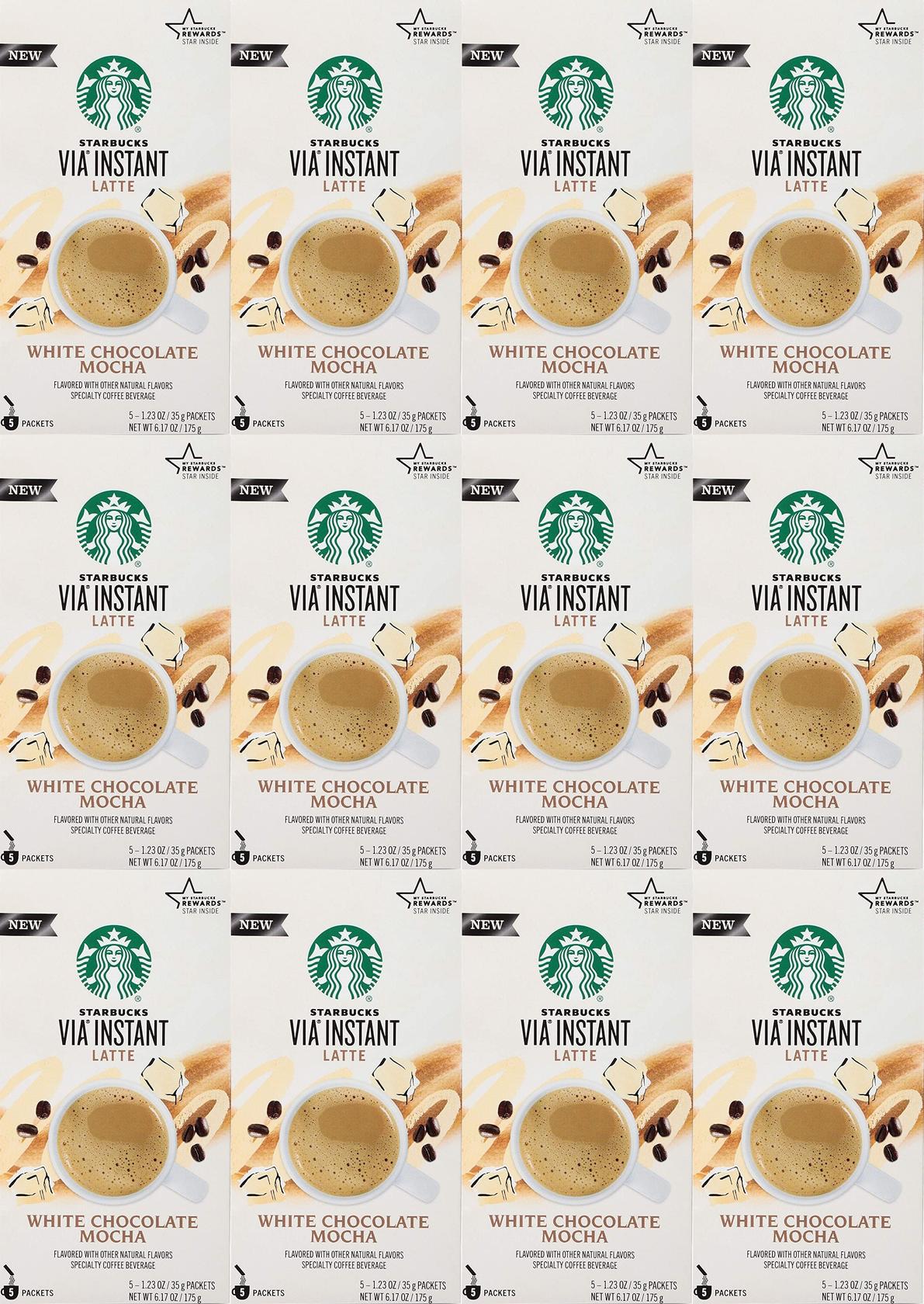 12 Boxes Starbucks Via White Chocolate Mocha Latte Flavor 60 Packs Best By 1/21