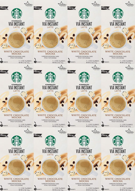 12 Boxes Starbucks Via White Chocolate Mocha Latte Flavor 60 Packs Best By 1/21