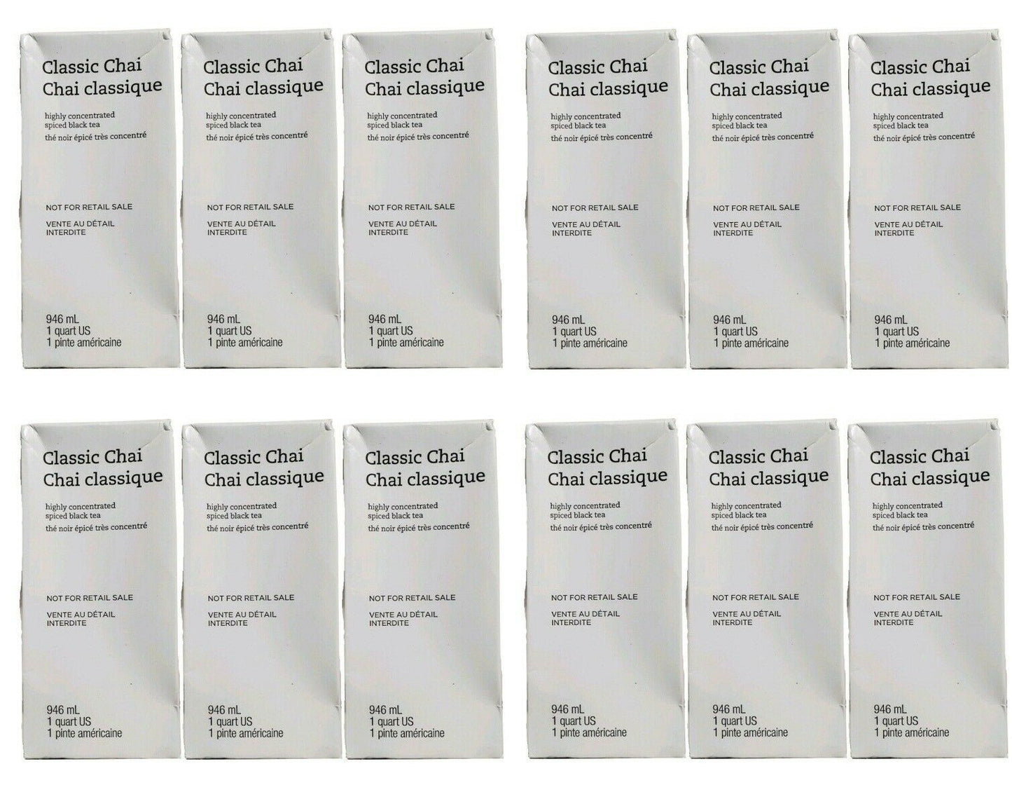 12 PACK STARBUCKS Classic Chai Concentrated Spiced Black Tea Latte 1QT Ea 10/20