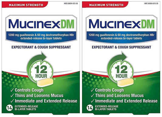 Mucinex DM 12 Hour Max Strength Cough Suppressant - Lot of 2, 28 Tabs. Exp 6/23