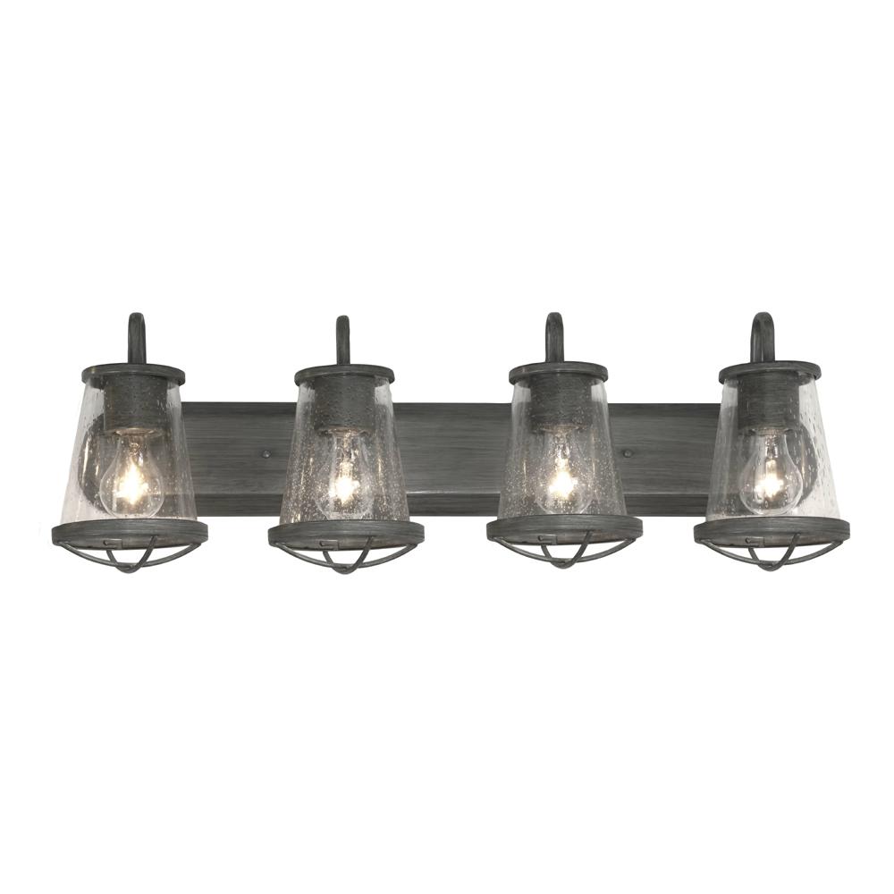 Cordelia Lighting 4-Light Weathered Iron Vanity Light with Clear Seedy Glass S..