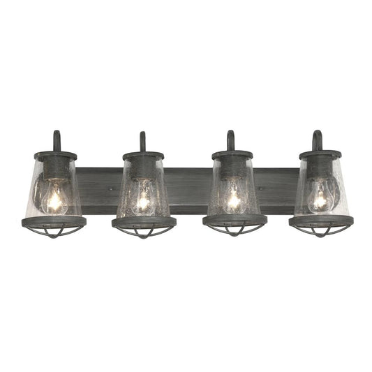 Cordelia Lighting 4-Light Weathered Iron Vanity Light with Clear Seedy Glass S..